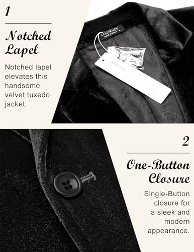 COOFANDY Men's Velvet Blazer Notched Lapel Velour Suit Jacket One Button Tuxedo Jackets for Wedding Prom Party Dinner4