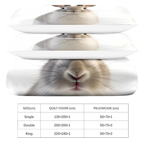 Housse de couette lapin parure lit king size imprimé faune 3D - 6