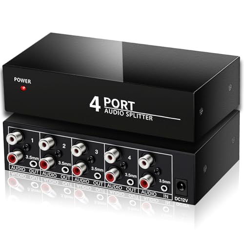 FlyroadUp 3.5mm Aux + RCA L/R Audio Splitter 1 in 4 Out Stereo Analog Audio Distributor Box