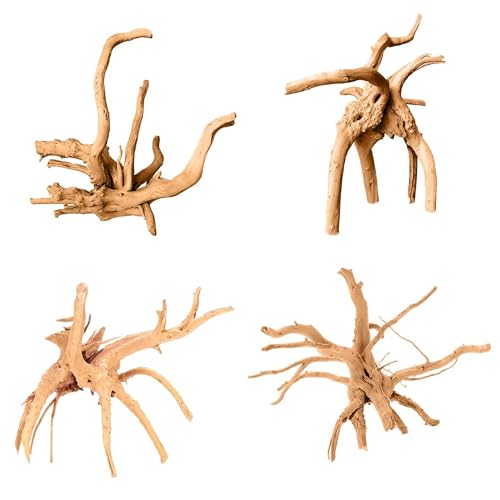 YUESIKJ 4-teilig. Kleinen Natürlichen Treibholz für Aquarien Ausgewählte Größen 10-15 cm 15-20 cm 20-25 cm Natürliches Treibholz und Zweige für Reptilien Moorkienwurzel Aquarium