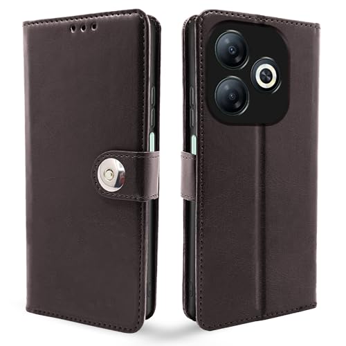 Image of Pikkme Infinix Smart 8 HD Flip Cover Leather Finish | Inside TPU with Card Pockets | Wallet Stand and Shock Proof | Complete Protection Button Flip Case (Coffee)