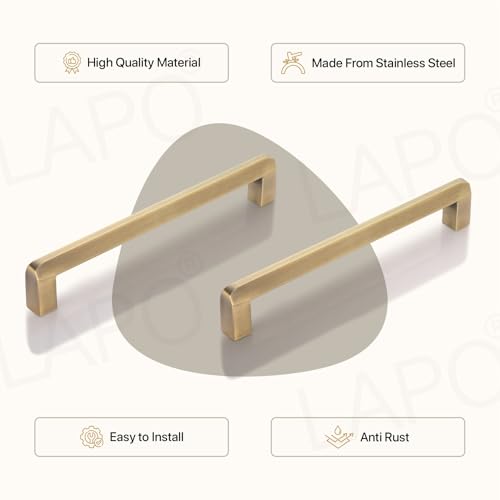 Image of LAPO 6 Inch Cabinet Handles for Kitchen, Crafted from Stainless Steel for Office Drawers, Comfortable Grip Style, Scratch Resistant, Hole to Hole Size 16 cm, Easy Install (160mm, Antique, Pack of 6)