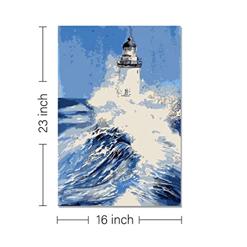 Image of RANGOLI 100% Cotton Stretched Canvas Painting 400 GSM, Framed Light House Canvas Abstract Wall Art for Living Room, 3D Paintings for Wall Decor (16 x 23 Inch With Frame)