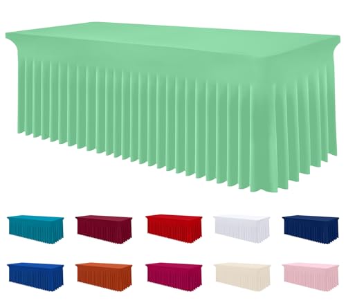 Image of Smiry Spandex Elastic Fitted Table Cloth Skirt for 6FT Rectangle Table | Stretch Washable Table Cloth, Banquet Table Cover for Wedding, Party, Indoor & Trade Shows, (Bright Green, 72Lx30Wx30H)