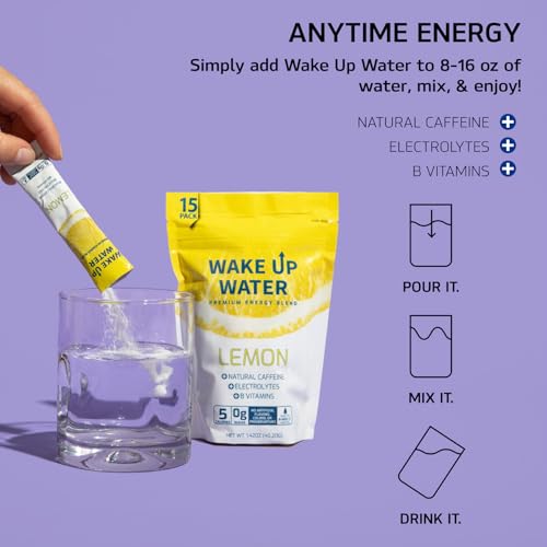 Wake Up Water 21075 Energy + Hydration Sugar Free 15 Packet, Lemon Flavor - Energy Drink Powder thumb #2