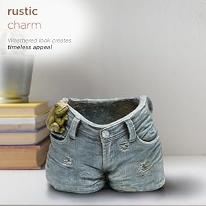 Alpine Corporation 10" Tall Indoor/Outdoor Denim Shorts with Frog Shaped Planter and Yard Decoration Alpine Corporation 10 Tall IndoorOutdoor Denim Shorts with Frog Shaped Planter and Yard Decoration