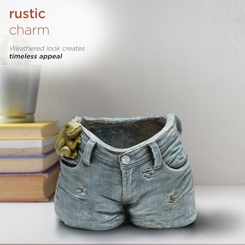 Alpine-Corporation-10-Tall-IndoorOutdoor-Denim-Shorts-with-Frog-Shaped-Planter-and-Yard-Decoration Alpine Corporation 10 Tall IndoorOutdoor Denim Shorts with Frog Shaped Planter and Yard Decoration