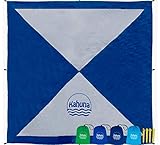 Kahuna 'Next Gen' Parachute Beach Blanket - Oversize XL Extra Large 8 x 8 Feet - Biggest Sand Proof Beach Sheet Picnic Blanket Available - Portable, Lightweight, Quick-drying, Sand Pockets - BLUE/GRAY