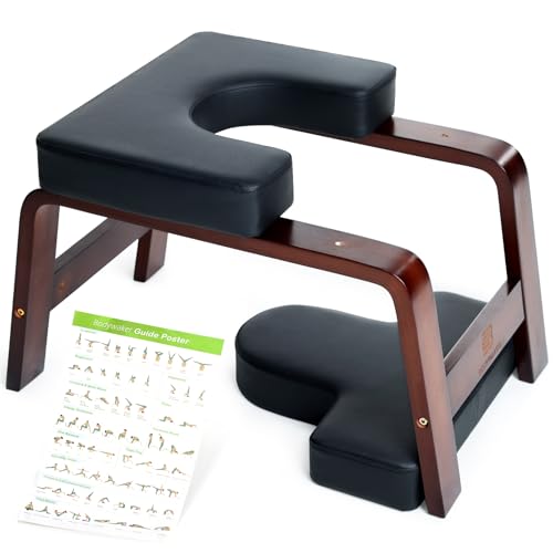 BODYWAKER Yoga Headstand Bench, Stand Yoga Chair for Balance Training, Core Strength Building, Upside Down Chair for Relaxation, Handstand Trainer Inversion Chair for Home Gym (Chocolate Black)