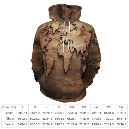 Sweat à capuche hommes carte du monde pull manches longues à poche - 4