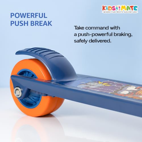 Image of Kidsmate Flashwheel Kick Scooter for Kids with LED Wheels | 3-Wheel Skate Scooter for Boys & Girls of Ages 2-12 Years | 5-Level Adjustable Height, and Easy Fold Design Scooter for Kids (Blue Orange)