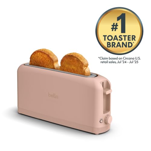 Image of bella 2 Slice Slim Toaster, Fits-anywhere Kitchenware, 6 Setting Shade Control with Reheat & Cancel Buttons, Fits sourdough, 10 inch Long Slot, Anti Jam & Auto Shutoff, 900 Watt, Blossom