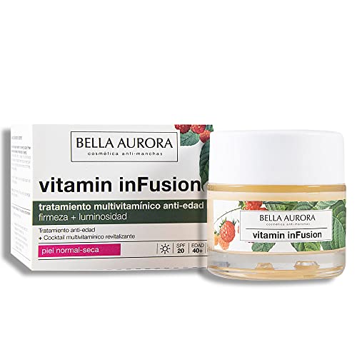 Bella Aurora Crema Facial de Día Anti-Edad y Anti-Arrugas Piel Normal-Seca 40+ Años, SPF 20, 50 ml | Prevención Anti-edad | Vitamin inFusion