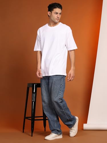 Image of Amazon Brand - Anarva Men's Oversized Cotton T-Shirt | Crew Neck | Half Sleeve | Solid Casual Tee