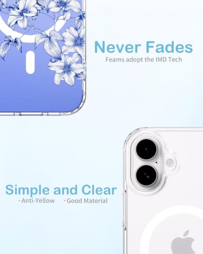 Coque iPhone 16 Plus clématite bleue cadeau idéal fille