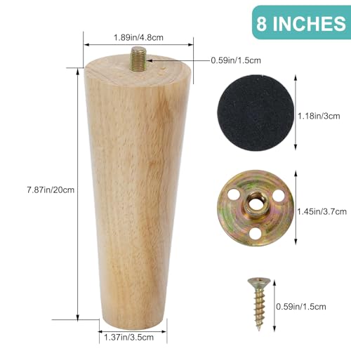 FOGAWA Premium Möbelfüße Holz für Sofas, Tables, Cabinets - 4 Stück Tapered Möbelfüße Holz 20cm - Solid Holzbeine für Möbel - Ideal for Möbel, Tisch, Schrank - Premium Quality Möbelbeine