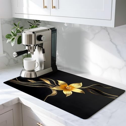 AOHMPT Coffee Mat 17"x32" - Extra Large Absorbent Non Slip Dish Drying Mat,Coffee Bar Accessories,Kitchen Counter Protector for Coffeemaker, Sink, Dining Decor