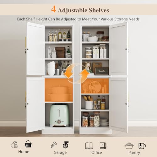 Image of Metal Locker Storage Cabinet Tall Narrow Storage Cabinets with Adjustable Shelves and for Home Office, Living Room, Dining Room (White 2 Door)