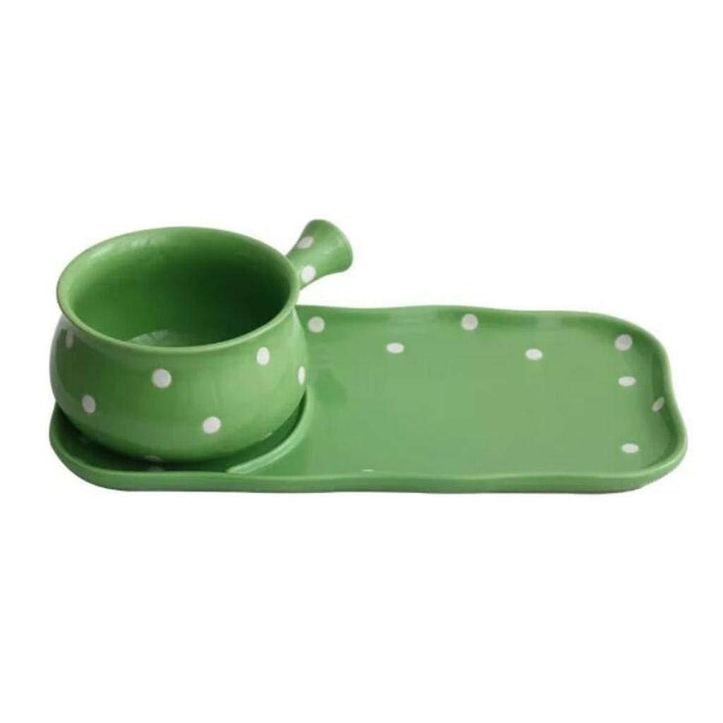 Ensaladera, Ramen Bowl, Cuencos for sopa, cuencos con asa, bandeja de cerámica de estilo japonés, juego de cubiertos for ensalada, avena y desayuno Wave Point(Green)