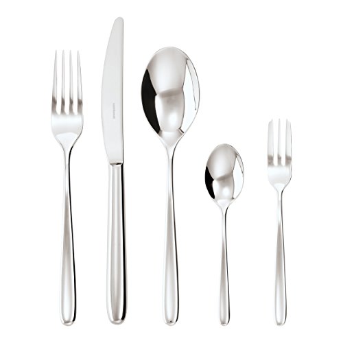 Il set è composto da 12 forchette da tavola, 12 coltelli da tavola, 12 cucchiai da tavola, 12 forchette da torta e 12 cucchiaini da caffè/tè.