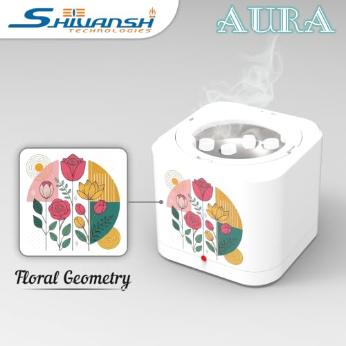 Image of Shivansh Technology Incense Holder Electric Kapoor Dani Camphor Diffuser Burner for Home | Karpuram Bakhoor Oud Aroma Oil & Dhoop Machine | Essential Oil Diffuser for Home (White) (Floral Geometry)