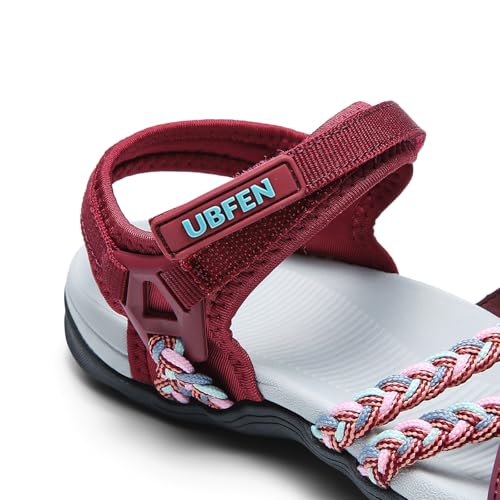 Image of UBFEN Womens Hiking Sandal Sport Sandal Straps with Adjustable Hooks Arch Support Water Sandal Beach Vacation Casual Camping Size 8 Bordeaux