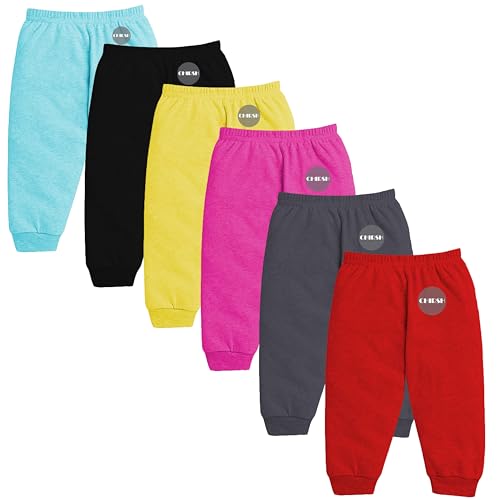 Image of Baby Boys & Girls Pyjamas Sleepwear Cotton Pajama Solid Track Pants with Rib | Kids Pyjama | Children Bottom | Child Lowers | Toddler Joggers | Baby Trackpants (Pack Of 6)
