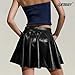 LEACOOLKEY Women's Fashion Flared Pleated A-line Skater Skirt Shiny Stretchy Skirt Black