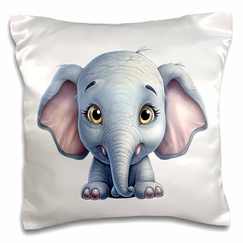 3dRose 16x16 inch Pillow Case - Cute Baby Elephant Illustration Illustrations
