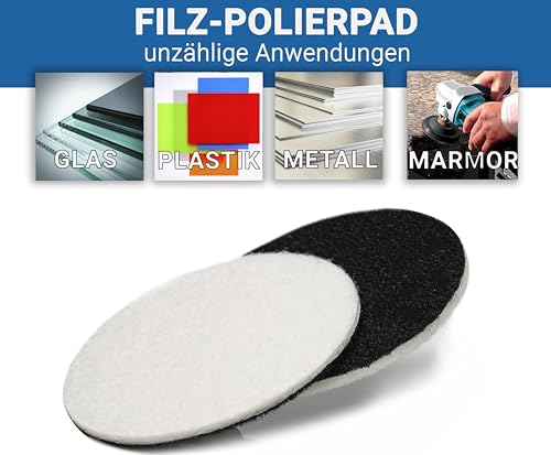 Image of Glass Polish 4.5 inch (115mm) Pack of 10 Felt Polishing Pads for Polishing Glass, Plastic, Metal and Marble - GP11009 | For Cerium Oxide Glass Polishing, Scratch Removal, Plastic & Headlight Restoration, Metal Polishing & Clear Coat Finishing