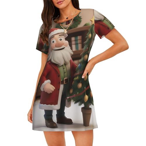 Chemise de nuit de Noël pour femme à manches courtes en tissu fluide et léger
