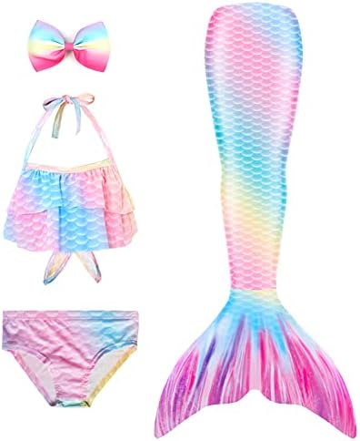 Danvren Mermaid Tails for Swimming Girls Bathing Suits Swimsuit Swimwear Bikini 3 Pcs for 3-12 Year Old