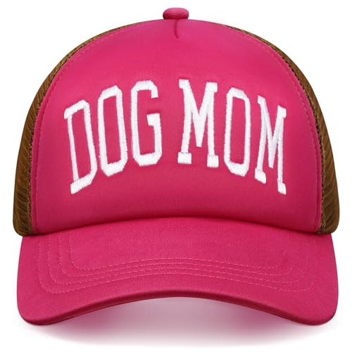 Dog Mom Gifts for Women - Embroidered Foam Front 5 Panel Snapback Trucker Hat - Stylish Comfort for All - Hot Pink White