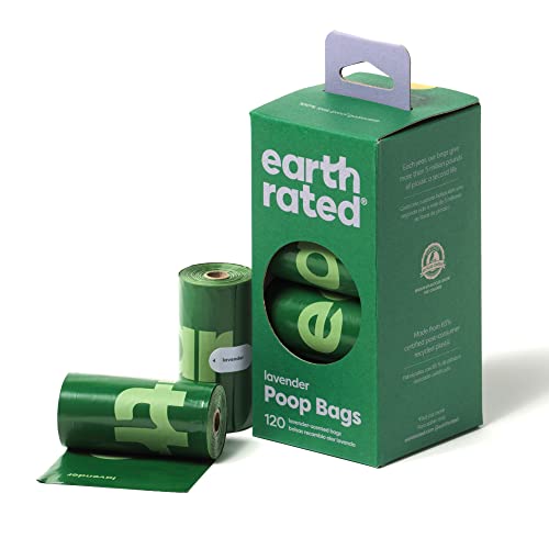 Earth Rated Sacchetti igienici per cani, a prova di perdite e extra resistenti, rotoli di ricarica, profumati alla lavanda, 120 pezzi