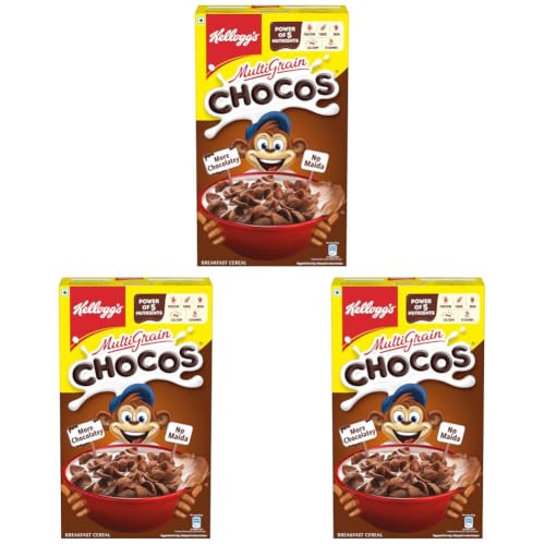 Image of Kellogg's New Multigrain Chocos, 675g | Multigrain Energy, More Chocolatey | No-Maida | Power of 5 nutrients Protein, Fibre, Iron, calcium, Vitamins | Kids Breakfast cereal (Pack of 3)