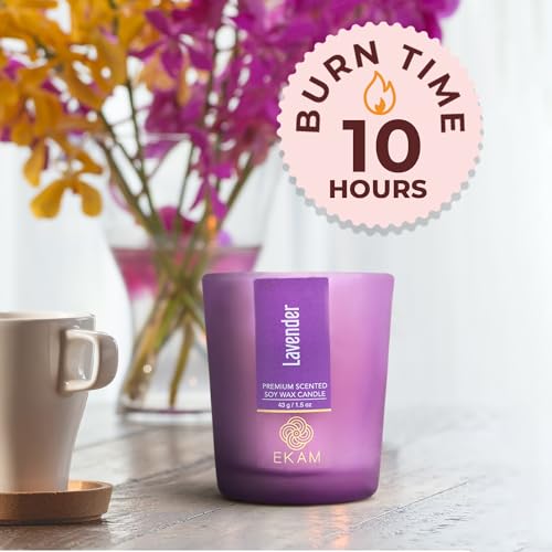 Image of EKAM Lavendar Votive Soy Wax Scented Candle, 40 Grams, 10 Hours Burn Time| Long Lasting Premium Candles | Ideal for Home Decor | Gifting & Aromatherapy