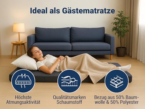 Foto von Betten-ABC - Faltmatratze anthrazit (3-TLG.) - ideale für Gäste - Klappmatratze für Reisen, Camping & Kinder zum Spielen - Oeko-TEX-Zertifiziert - Bezug aus Baumwolle & Polyester - leicht verstaubar