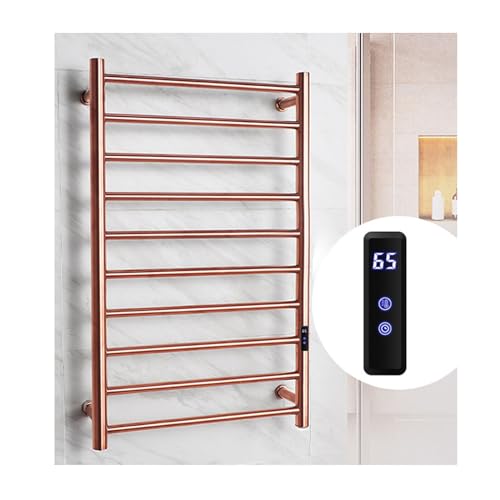Toallero eléctrico de 10 Barras, Calentador de Toallas de Pared de Acero Inoxidable, toallero para baño con Temporizador y Pantalla LCD de Temperatura Constante, Color Oro Rosa, enchufable.