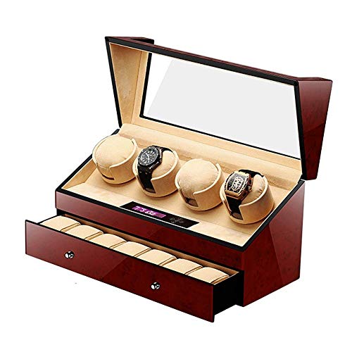 HFJKD Stummschaltung des automatischen Uhrenbewegers mit Schublade 4 + 7 Uhren Aufbewahrungsbox-Displaybox, Touch-LCD-Digitalanzeige Piano Paint Weiche Kissen (Farbe: Schwarz) Cover