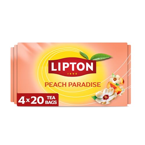 Lipton Peach Paradise Tea Bags, Caffeine Free Tea, Fruit and Herbal Tea, Individually Wrapped, 80 Total tea Bags (20ct – Pack of 4)