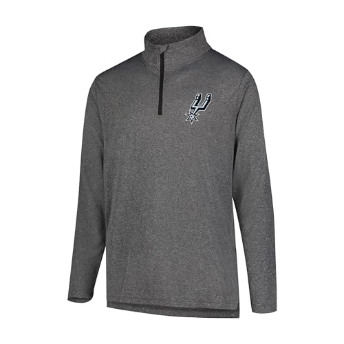Ultra Game NBA Official Men’s Quarter Zip Long Sleeve Pullover T-Shirt - Unisex, San Antonio Spurs, Heather Charcoal, Large