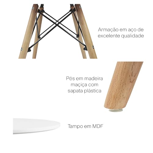 Mesa Eiffel Infantil Branca - Base em MDF e Pernas de Madeira Natural - Dimensões 60 cm x 49 cm