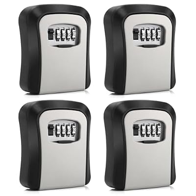 CROING 4 cajas de seguridad para llaves montadas en la pared, con cerradura de combinación, código de 4 dígitos, negro y gris
