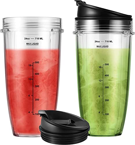 nutri ninja 24 oz cup - 2-Pack 24oz Cup with Sip & Seal Lid Blender Replacement Parts Compatible with Nutri Ninja Auto IQ Series Blenders BL450 BL454 BL456 BL480 BL481 BL482 BL490 BL640 BL642 BL682