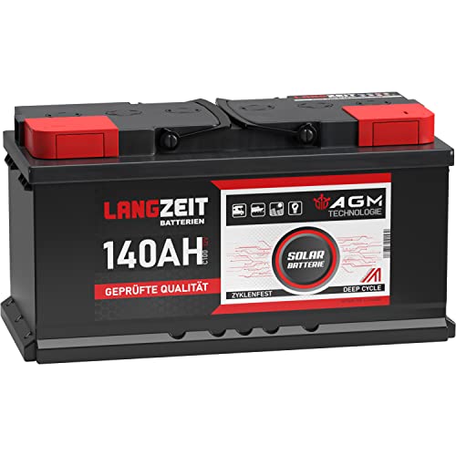 LANGZEIT AGM Batterie 140Ah 12V Solarbatterie Wohnmobil Batterie Bootsbatterie Mover Deep Cycle AGM zyklenfest wartungsfrei ersetzt 120Ah 130Ah