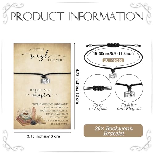 Tondiamo 20 Sets Book Lover Gifts for Women Book Club Gifts Bookworm Bracelet with Wish Card Just One More Chapter Librarian Appreciation charm Bracelet for Women Reading Lover2