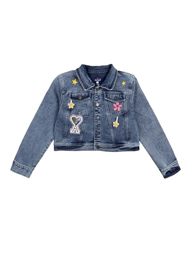 Image of Girls Full Sleeve Solid Crop Denim Jacket
