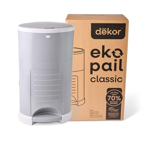 Image of Diaper Dekor EKO Classic Diaper Pail, Gray | ONLY Eco-Friendly Diaper Pail Made with 70% Recycled Materials | Hands-Free: Step–Drop–Done | Cost-Effective Refill System