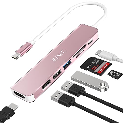 USB C Hub HDMI Adapter for MacBook Air Pro JESWO 7-in-1 USB C Multiport Adapter with 100W Type-C PD, USB-C to HDMI 4K