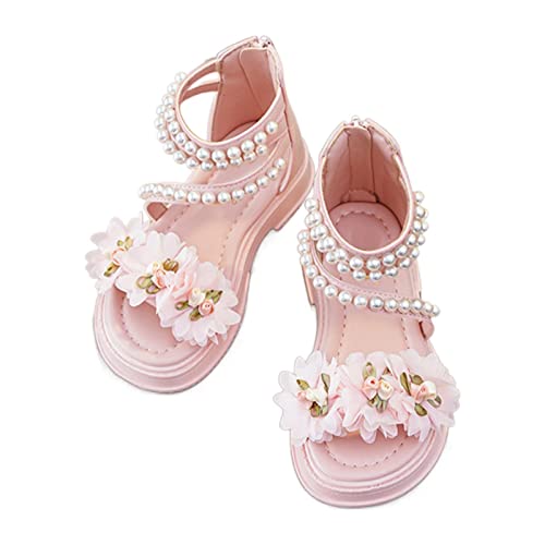 Girls Cute Flower Sandals Summer Open Toe Flat Hig Shoes with Zipper Toddler Baby Girls Wedding 𝗣a𝐫𝐭y Pearl Sandals